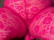 Preview 2 of CURVY BBW PAWG MISS LOLA LUXXX RIDING PINK DILDO IN CROTCHLESS LACE BODYSUIT COWGIRL