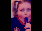 Preview 1 of Hogwarts Student Caught Sucking Dildo in Pigtails