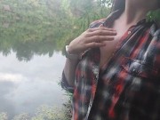Preview 2 of Girl masturbates by the lake