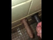 Preview 2 of Pissing And Cumming In A Public Shower With A Couple Of Wall Suction Dildos To Play With