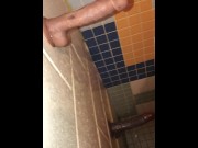 Preview 4 of Pissing And Cumming In A Public Shower With A Couple Of Wall Suction Dildos To Play With