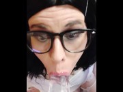 Preview 2 of Trans girl sucks a dildo and masturbates - Snowycd