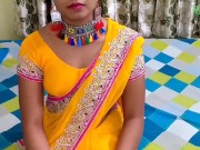 Preview 1 of Yellow saree blouse petticoat maza aa gaya komal mam