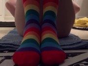 Preview 3 of Peeing in white panties and rainbow thigh high socks