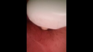 Jerking off my cock until I cum on her hairy luscious pussy