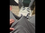 Preview 1 of Showing off my big cock in grey leggings and high top converse