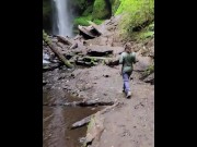 Preview 1 of Risky Public Flashing and StripTease at a Gorgeous Waterfall Trail