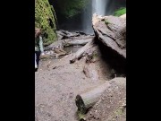 Preview 2 of Risky Public Flashing and StripTease at a Gorgeous Waterfall Trail