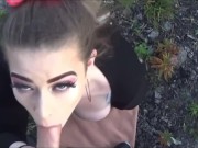 Preview 4 of Schoolgirl gives Public Blowjob & Fucks Outdoors for Facial with Cumwalk