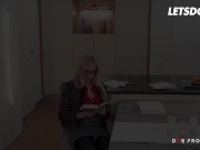 Preview 5 of Hot Blondie Angel Wicky Fucks Big Dick Hunk While He Reads The News - LETSDOEIT