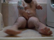 Preview 3 of Hairy midget jerks off uncut dick and cum through his tight foreskin
