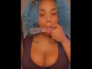 Preview 5 of Cute big titty blue hair bbw deep throats your dick