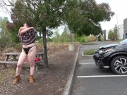 Preview 2 of Completely Nude Public Dare Cute Milf Exhibitionist Strips Nude then Hides Clothes and Drives Away