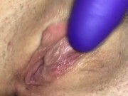 Preview 4 of Super wet pussy pleasuring herself with purple vibrator (Close-Up)