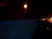 Preview 2 of Thrilling Risky Public Night Threesome In The Pool With Stepsis And Cars Passing Near Us 4K