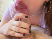 Preview 5 of Young MILF sucks big cock! Powerful cumshot in the mouth!
