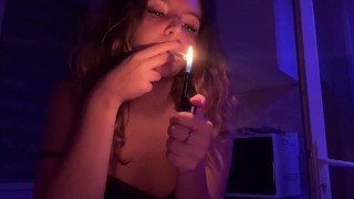 smoking fetish- hot petite brunette does an striptease