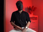 Preview 1 of Masked handsome man Noel Dero watches kinky porn and jerks off. Loud moans and orgasm of a young guy