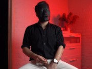 Preview 2 of Masked handsome man Noel Dero watches kinky porn and jerks off. Loud moans and orgasm of a young guy
