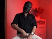 Preview 3 of Masked handsome man Noel Dero watches kinky porn and jerks off. Loud moans and orgasm of a young guy