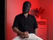 Preview 4 of Masked handsome man Noel Dero watches kinky porn and jerks off. Loud moans and orgasm of a young guy