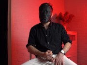 Preview 6 of Masked handsome man Noel Dero watches kinky porn and jerks off. Loud moans and orgasm of a young guy