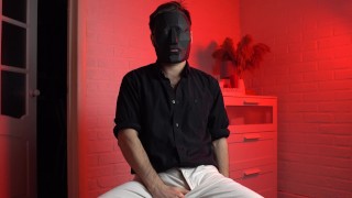 Masked handsome man Noel Dero watches kinky porn and jerks off. Loud moans and orgasm of a young guy