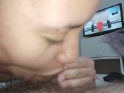 Preview 1 of The bitch's greedy mouth sinking my dick into her wet throat, I love it