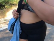 Preview 5 of Wife talking a walk through park in mesh shirt and bra