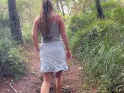 Preview 2 of girl couldn't wait to stop to pee and peeing on a hiking trail in public