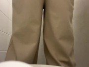 Preview 1 of girl pees doggy style at work in a public toilet