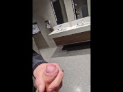 Preview 4 of johnholmesjunior does risky solo show and shoots massive cum load in busy canadian airport bathroom
