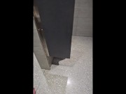 Preview 5 of johnholmesjunior does risky solo show and shoots massive cum load in busy canadian airport bathroom