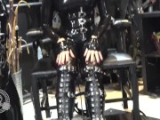Preview 3 of Rubber Gimp Boot Cleaners - Lady Bellatrix makes her two gimps compete for her attention