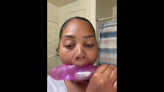 Big Tits Long Tongue Ebony Gives Sloppy Blowjob