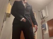 Preview 1 of Manager in suit wanking big cock to cumshot while at work, using the staff toilet. Hung & horny cum