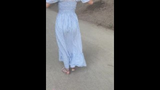 Girl flashing pussy on public beach,  no panties