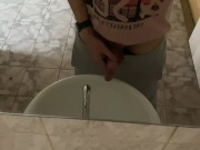 Preview 2 of Pissing in a public toilet in the sink, filming through the mirror