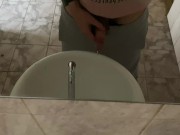 Preview 5 of Pissing in a public toilet in the sink, filming through the mirror