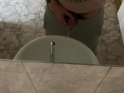 Preview 6 of Pissing in a public toilet in the sink, filming through the mirror