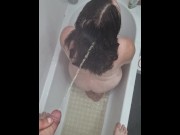 Preview 5 of Pissing on hot wife's brunette hair while husband is away
