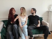 Preview 3 of Amateur threesome – Two French goddess share a lucky man.