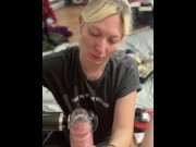 Preview 4 of POV Blonde milf gives teasing blowjob inside a cock sleeve