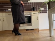 Preview 1 of Lustful mother-in-law fucked herself in the kitchen and made her son-in-law cum on her skirt