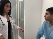 Preview 1 of Doctor with huge ass helps her patient with his erection problem - in Spanish