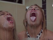 Preview 1 of Beautiful porn superstars Kylie Ellish and Ann Rides drink a shower of cum and take a bath with it.
