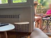 Preview 3 of My husband is jerking off and cum in front of my mom a while we talk on balcony