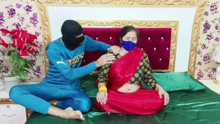 Indian Village wife sex with her husband wearing hot red saree and pink bra.