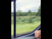 Preview 4 of redhead british slut plays with dildos and herself for driver while driving down the public highway