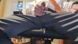 Businessman cum on suit pants office chair